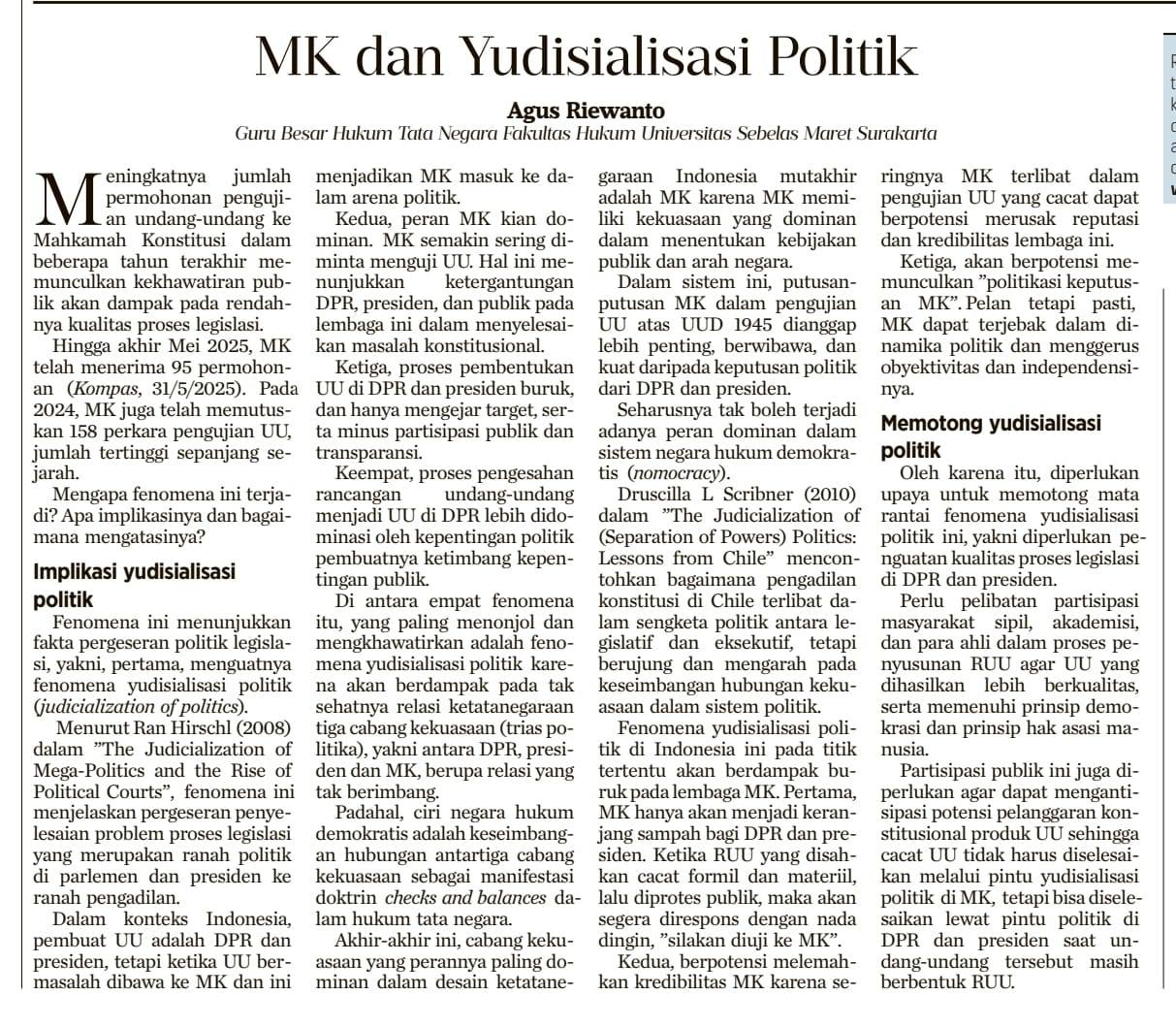 MK dan Yudisialisasi Politik